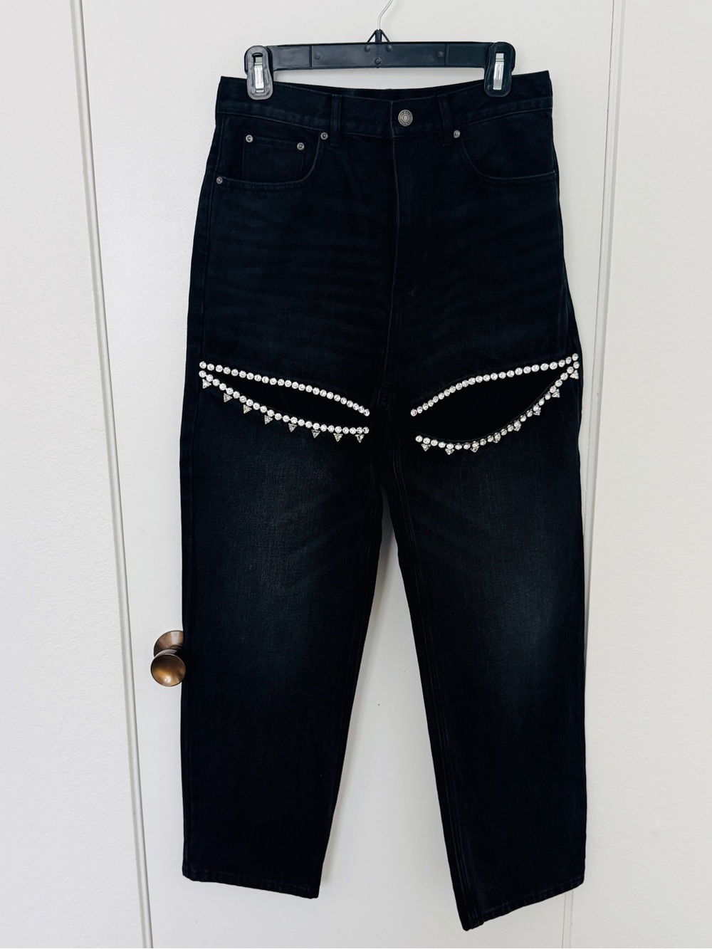 AREA Black Crystal Slit Jeans size 28